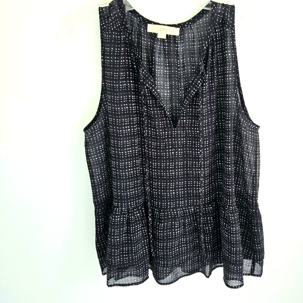 Loft Navy Semi-sheer Layer Peplum Style Blouse sleeveless